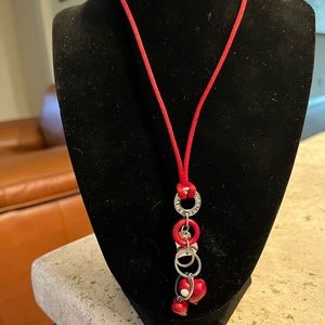 Ladies red and silver heart multi charm necklace